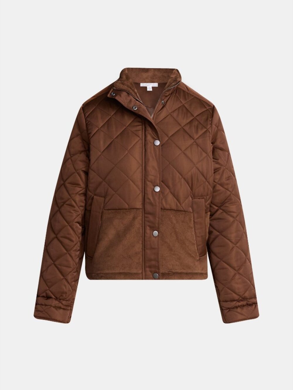 Mixed Media Corduroy Chocolate Brown Puffer Jacket Time and Tru Cropped Bomber